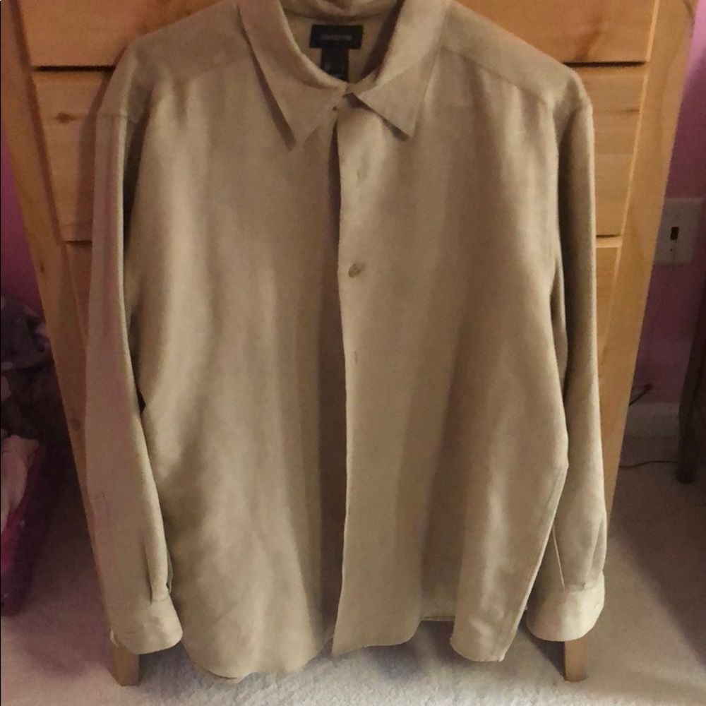 Tan suede like fabric  is 100% polyester large